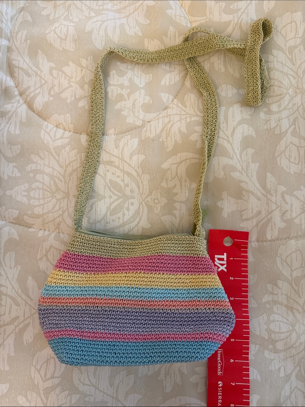 Pastel Stripe Crochet Crossbody Bag with Sage Strap